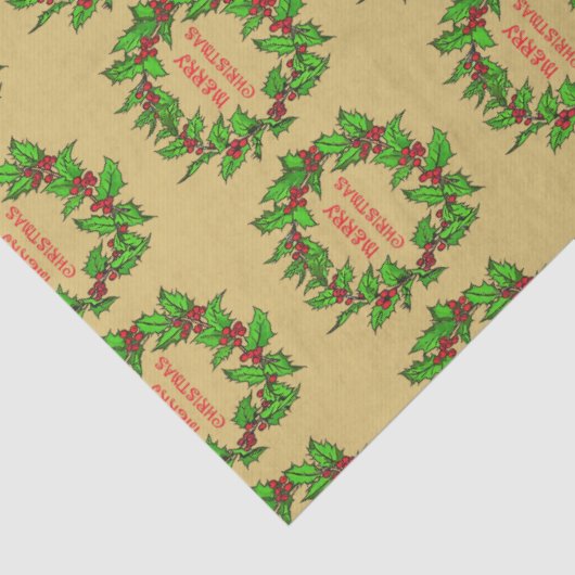 Merry Christmas Holly Wreath With Berries  薄葉紙 (詳細)