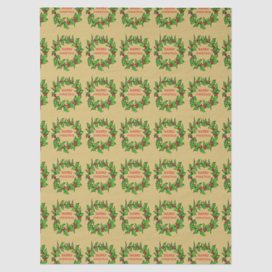 Merry Christmas Holly Wreath With Berries  薄葉紙 (正面)