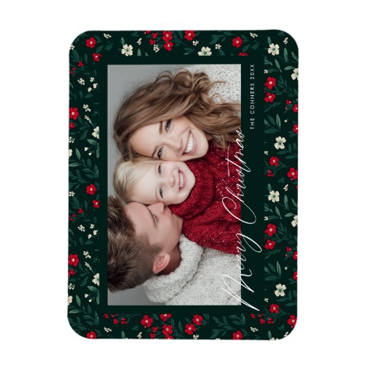 Merry Christmas Holy Berries Background マグネット (縦)