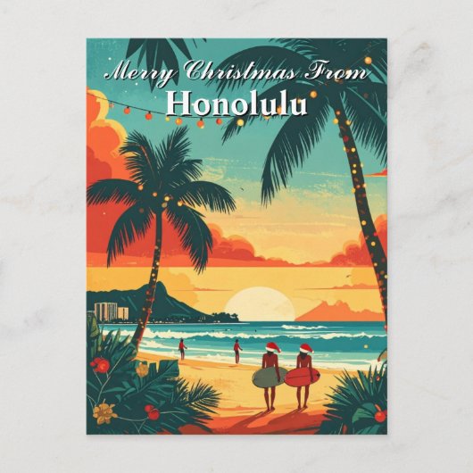 Merry Christmas Honolulu Tropical Beach Sunset ポストカード (正面)