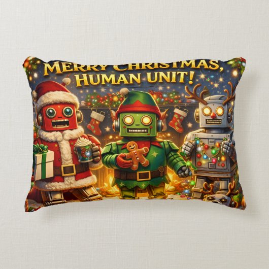 Merry Christmas human unit funny robot holiday pre アクセントクッション (正面)