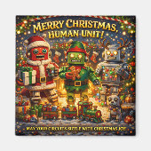 Merry Christmas, human unit, funny robot holiday S マグネット (正面)