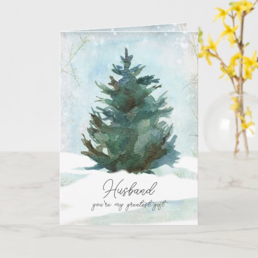 Merry Christmas Husband Greatest Gift Winter Tree カード (黄色い花)