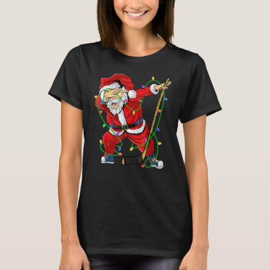 Merry Christmas Ice Hockey Dabbing Santa Claus Hoc Tシャツ (正面)