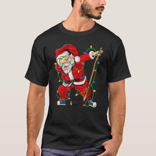 Merry Christmas Ice Hockey Dabbing Santa Claus Hoc Tシャツ (正面)