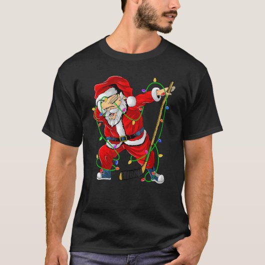 Merry Christmas Ice Hockey Dabbing Santa Claus Hoc Tシャツ (正面)