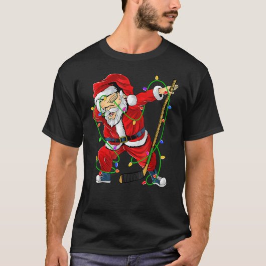 Merry Christmas Ice Hockey Dabbing Santa Claus Hoc Tシャツ (正面)