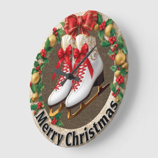 Merry Christmas Ice Skate ラージ壁時計 (傾斜)