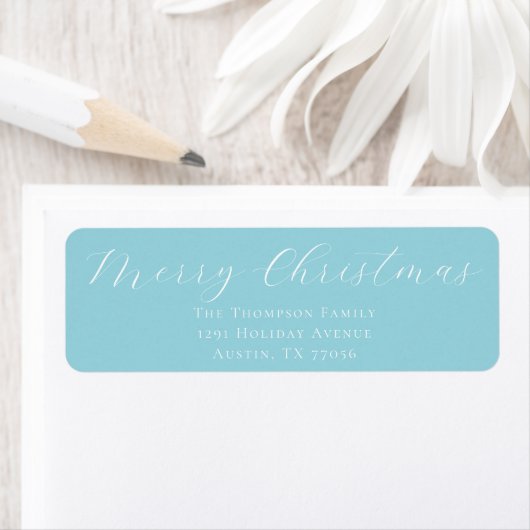 Merry Christmas Icy Blue Return Address Label ラベル (インサイチュ)