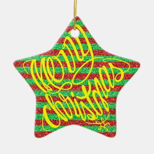 Merry Christmas in 8 langs and Happy Holiday セラミックオーナメント (正面)