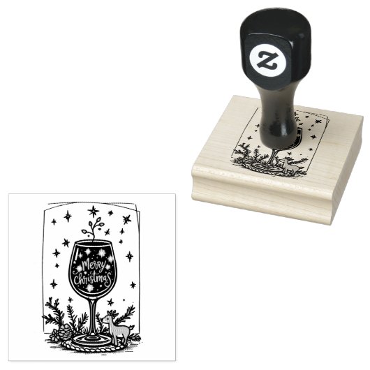 Merry Christmas in a Wine Glass ラバースタンプ (押印)