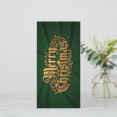 Merry Christmas in goldener Ornament Schrift シーズンカード (スタンド正面)