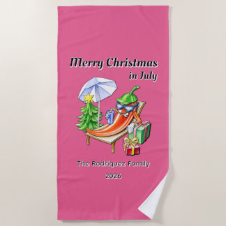 Merry Christmas in July Custom Family Summer Party ビーチタオル