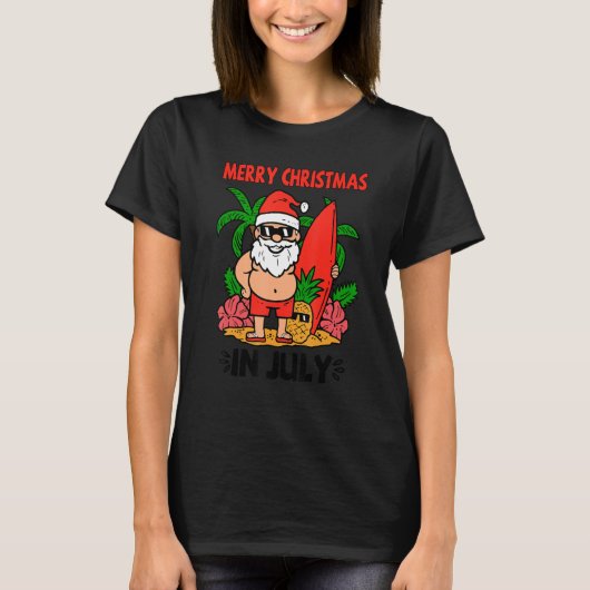 Merry Christmas in July Summer Santa Vibes Beach V Tシャツ (正面)