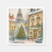 Merry Christmas in Paris Watercolor Eiffel Tower スタンダードカクテルナプキン (正面)