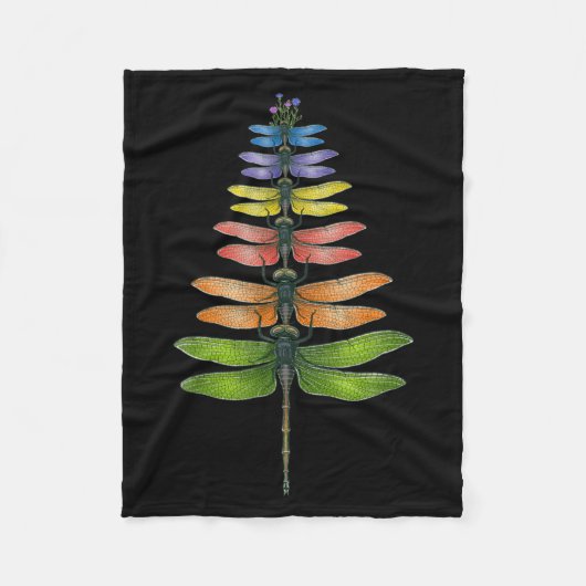 Merry Christmas Insect Dragonfly Xmas Tree  フリースブランケット (正面)