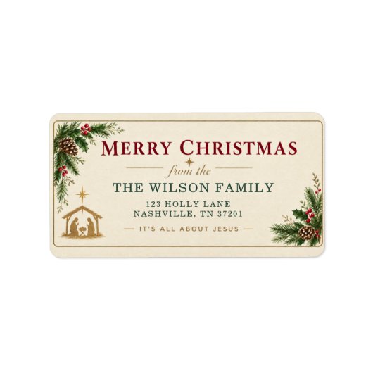 Merry Christmas It’s All About Jesus 編集可能 ラベル (正面)