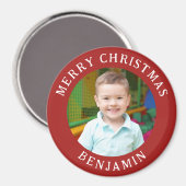 Merry Christmas, Kids写真と名前Red マグネット (正面/裏面)