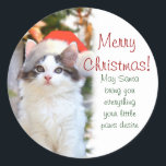 Merry Christmas Kitten Stickers（聖降誕祭スタンプ） ラウンドシール<br><div class="desc">リトル・オレオは皆にメリークリスマスとハッピーホリデーを願う！猫と子猫を愛する人のデザインとして世界中に広がる。「読聖降誕祭お目出とう！サンタが小さな手の欲しいものをすべてあなたに持って来てくれますように。」</div>