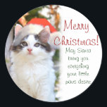 Merry Christmas Kitten Stickers（聖降誕祭スタンプ） ラウンドシール<br><div class="desc">リトル・オレオは皆にメリークリスマスとハッピーホリデーを願う！猫と子猫を愛する人のデザインとして世界中に広がる。「読聖降誕祭お目出とう！サンタが小さな手の欲しいものをすべてあなたに持って来てくれますように。」</div>