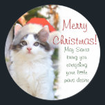 Merry Christmas Kitten Stickers（聖降誕祭スタンプ） ラウンドシール<br><div class="desc">リトル・オレオは皆にメリークリスマスとハッピーホリデーを願う！猫と子猫を愛する人のデザインとして世界中に広がる。「読聖降誕祭お目出とう！サンタが小さな手の欲しいものをすべてあなたに持って来てくれますように。」</div>
