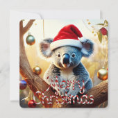Merry Christmas Koala Santa hat Gumtree Baubles シーズンカード (正面)