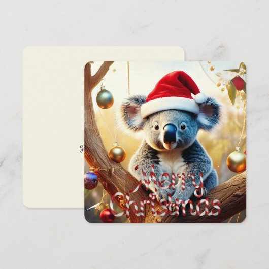 Merry Christmas Koala Santa hat Gumtree Baubles シーズンカード (正面/裏面)