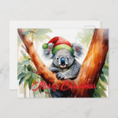 Merry Christmas Koala sitting in Gumtree シーズンポストカード (正面/裏面)