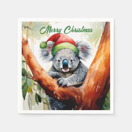 Merry Christmas Koala sitting in Gumtree スタンダードカクテルナプキン