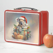 Merry Christmas Koala with presents and holly メタルランチボックス (インサイチュ)