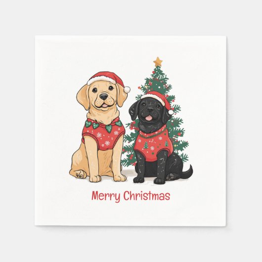 Merry Christmas Labrador Retriever Dogs スタンダードカクテルナプキン (正面)