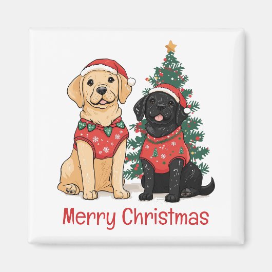 Merry Christmas Labrador Retriever Dogs マグネット (正面)