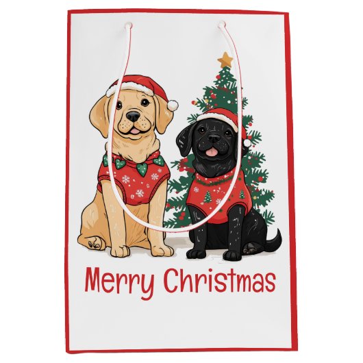 Merry Christmas Labrador Retriever Dogs ミディアムペーパーバッグ (正面)