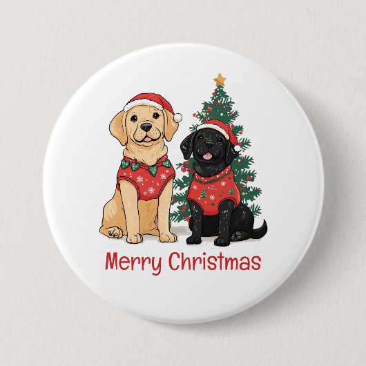 Merry Christmas Labrador Retriever Dogs 缶バッジ (正面)