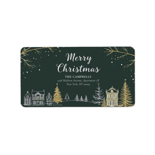 Merry Christmas Landscape Holiday Return Address ラベル (正面)