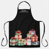 Merry Christmas, Large Christmas Gifts Wrapped Blk エプロン (正面)