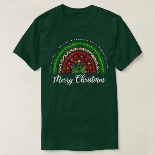 Merry Christmas Leopard Pine Tree Lover Rainbow Tシャツ (デザイン正面)