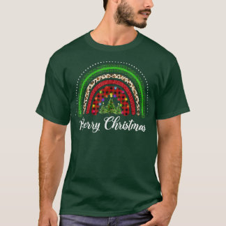 Merry Christmas Leopard Pine Tree Lover Rainbow Tシャツ