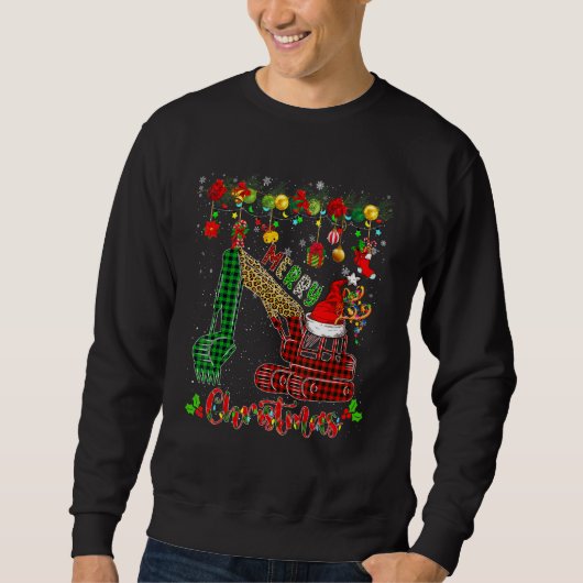 Merry Christmas Leopard Plaid Santa Reindeer Elf E スウェットシャツ (正面)