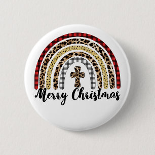 Merry Christmas Leopard Print Cross 缶バッジ