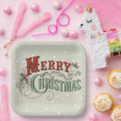 Merry Christmas lettering ペーパープレート (パーティー)