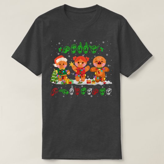 Merry Christmas Lights Gingerbread ASL Sign Langua Tシャツ (デザイン正面)
