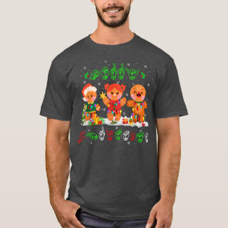 Merry Christmas Lights Gingerbread ASL Sign Langua Tシャツ