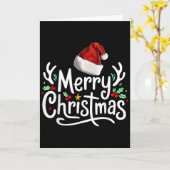 Merry Christmas Lights Red Santa Hat Xmas Family  カード (黄色い花)