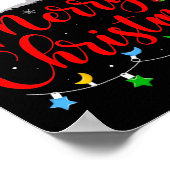 Merry Christmas Lights Red Santa Hat Xmas Family M ポスター (角)