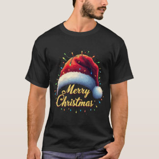 Merry Christmas Lights Red Santa Hat Xmas Family M Tシャツ