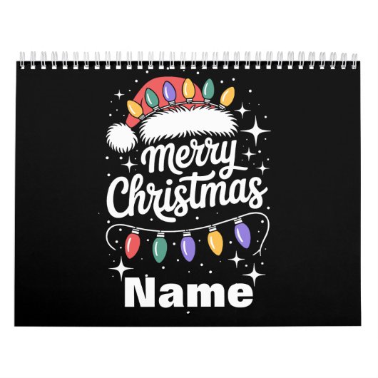 Merry Christmas Lights Santa Hat Personalized Gift カレンダー (カバー)