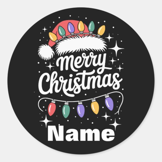 Merry Christmas Lights Santa Hat Personalized Gift ラウンドシール (正面)