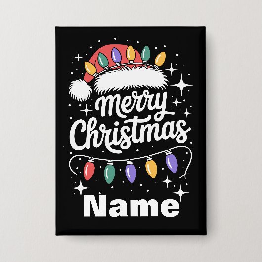 Merry Christmas Lights Santa Hat Personalized Gift 缶バッジ (正面)