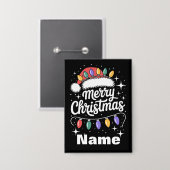 Merry Christmas Lights Santa Hat Personalized Gift 缶バッジ (正面/裏面)